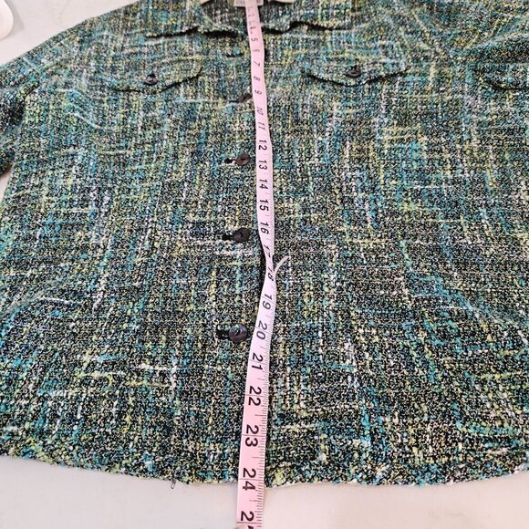 Chico's Tweed Jacket Button Shacket Academia Size 2 Large Green Black - Picture 7 of 8